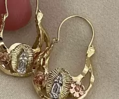 Aretes De La Virgen Guadalupe 5 Capas De Oro Macizo 8k y 24k