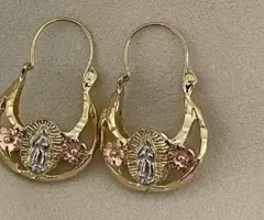 Aretes De La Virgen Guadalupe 5 Capas De Oro Macizo 8k y 24k